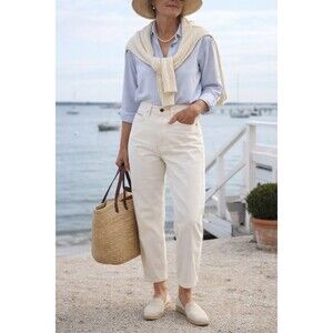 Vintage Lee High Rise White Jeans Womens 12 Short 90s Straight Leg Denim Coastal